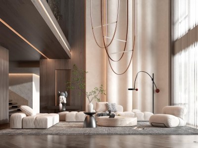 现代别墅客厅3D模型下载